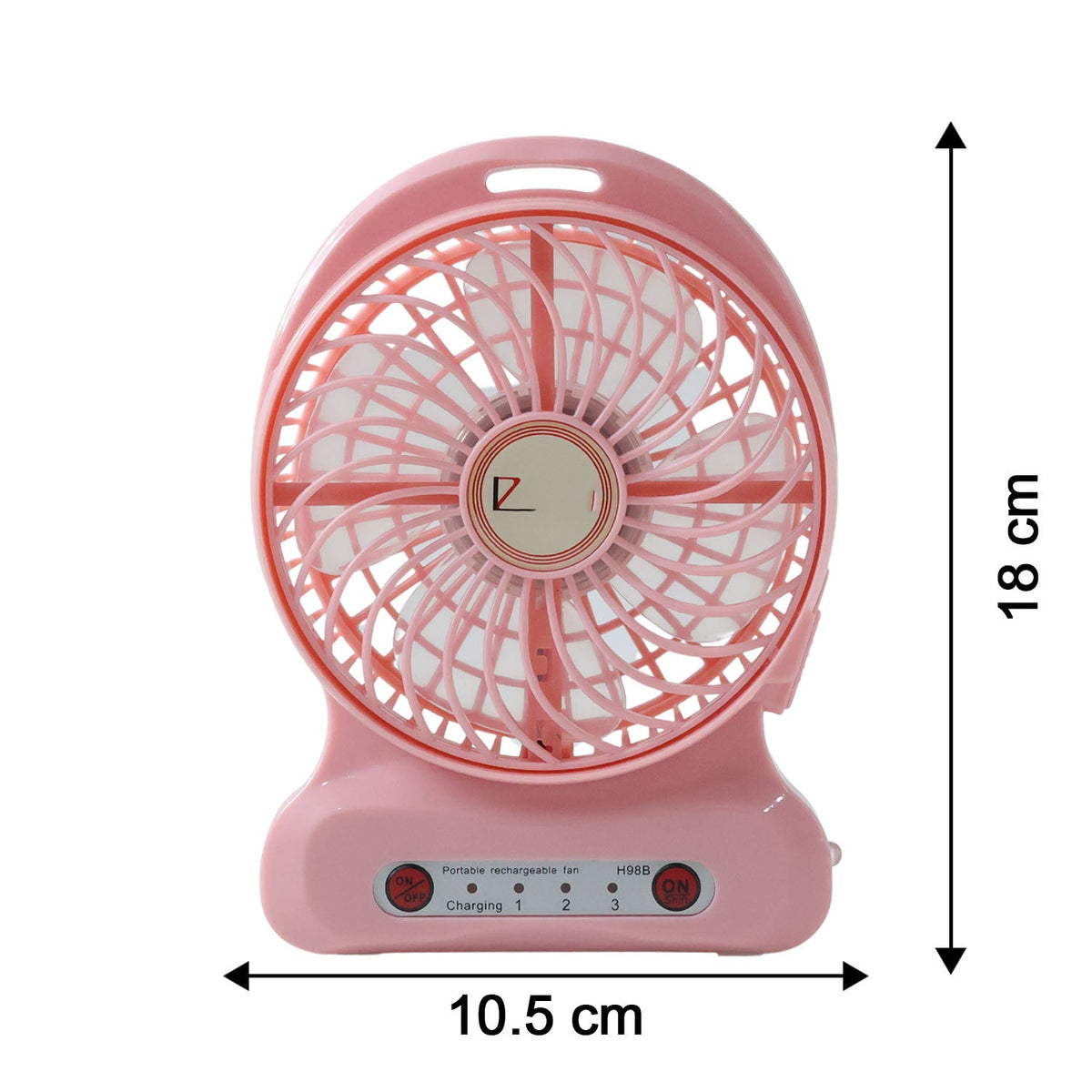Size comparison of portable USB rechargeable desk fan