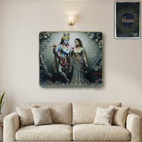 Radha Krishna flute art wall frame with detailed design inside a home decor setup