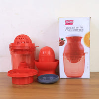 Manual juicer filled with fresh citrus fruit ready for juicing