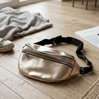 Side view of waist bag showing slim profile