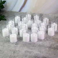 Transparent glass holder on battery-operated LED tealight candle