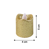 Size comparison of LED tealight candles with glitter finish