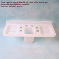 Close-up of the two-part plastic soap dish separated, showing the removable drainage tray.