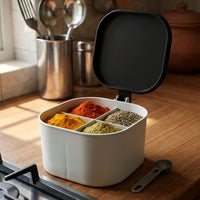 Side profile of the durable plastic spice storage box from Organivo.