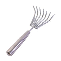 Detail view of hand rake cultivator with ergonomic handle