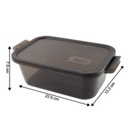 Rectangular food container showing its robust snap seal lid and design.