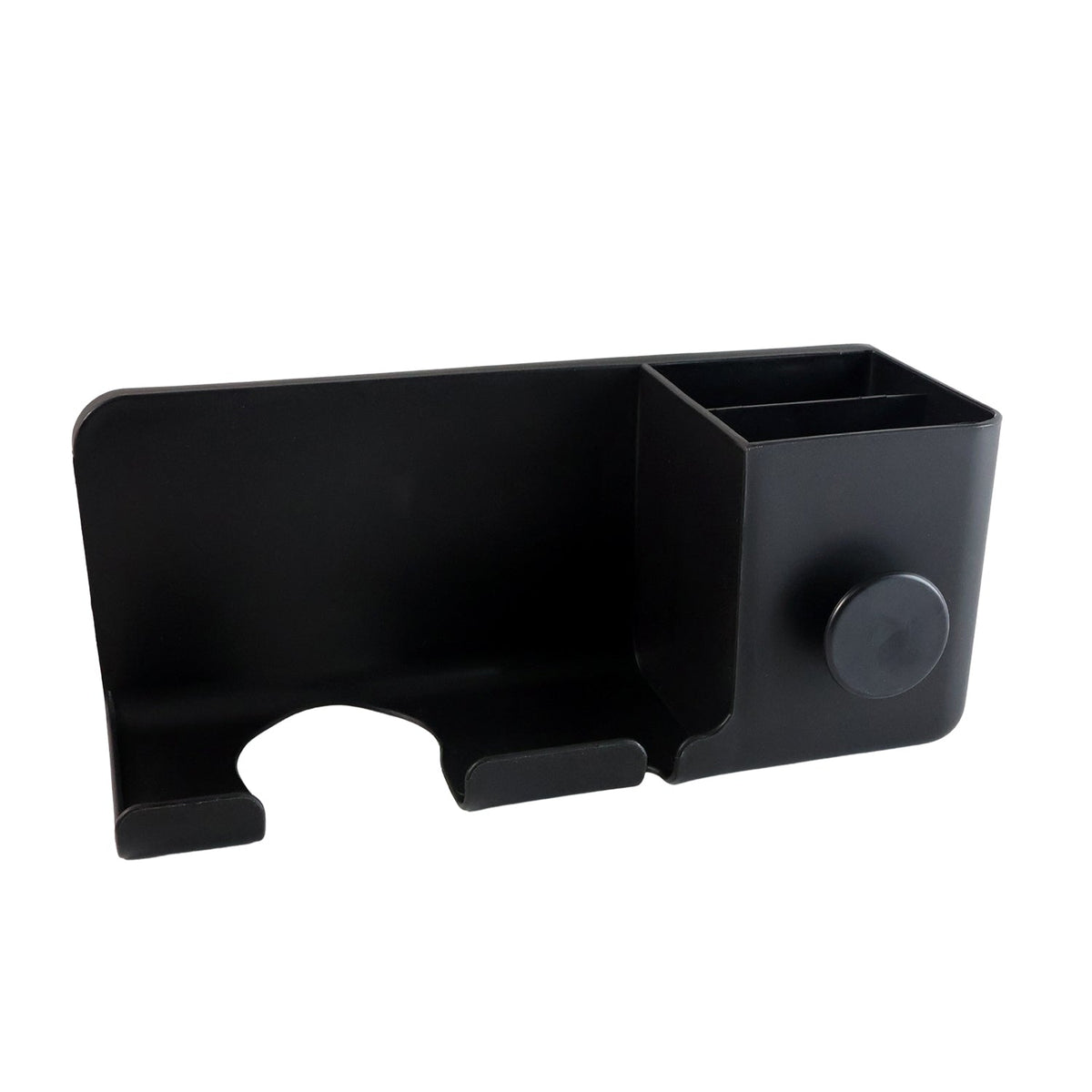 Wall mounted hair dryer stand with organizer shelf in dressing area