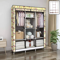 Portable fabric wardrobe closet with 8 spacious compartments for storage