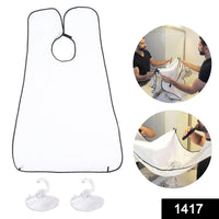 Man smiling while using the hair clippings catcher bib for a clean beard grooming.
