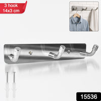 Stainless Steel Wall Mounted Coat 3 Hook Rack (14x3 / 1 Pc)