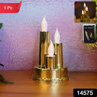 Decorative triple LED flameless candle lamp with intricate golden finish for festivals