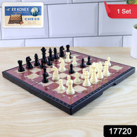 Foldable magnetic chess board game set laid out for play