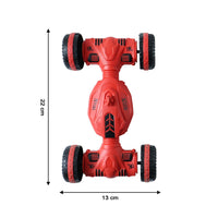 Close-up detail of remote control stunt car's durable design