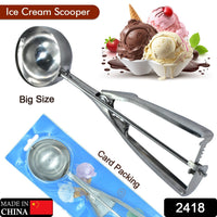 Ergonomic ice cream scoop with trigger release, ready for use.