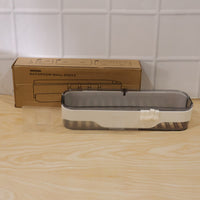 Installation perspective of transparent bathroom wall shelf