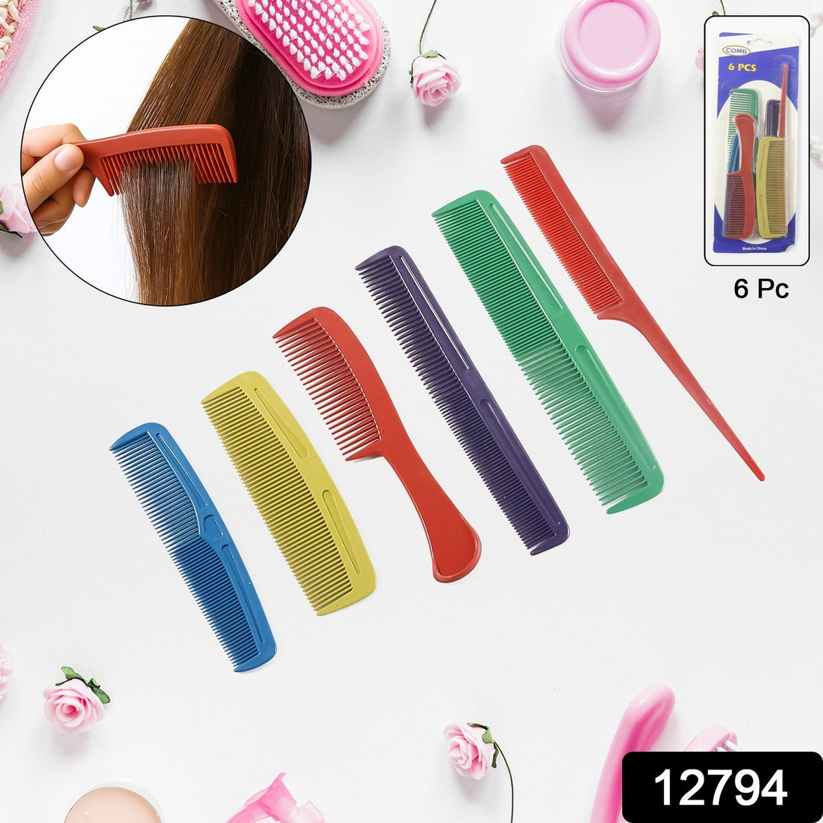 Collection of assorted styling hair combs in set