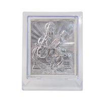 Side profile view of silver Saraswati Maa photo frame showing sturdy stand