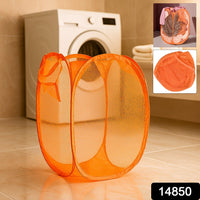 Breathable mesh laundry hamper featuring reinforced carry handles for easy transport