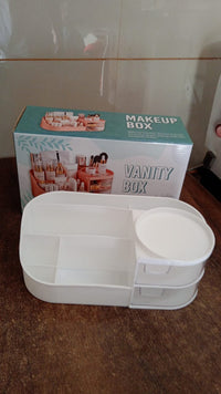 Side view of plastic vanity organizer with sleek and elegant finish