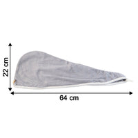 Size chart illustrating the dimensions of the hair drying towel wrap.