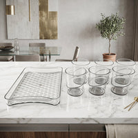 Set of six glasses and tray for home use