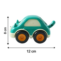 Size comparison of colorful Funwoods Scurry toddler toy cars