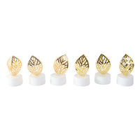 Battery operated flameless LED candles with golden leaf pattern