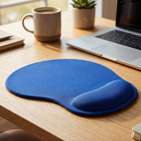 Comfortable blue ergonomic wrist rest mouse pad designed for extended computer sessions.