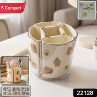 Stacked rotating pen holder with multiple compartments in office setup