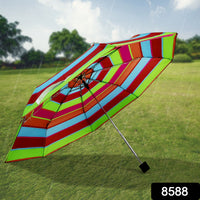 Compact travel umbrella with folding mechanism and comfortable handle
