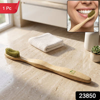 Soft Bristle Bamboo Toothbrush, Eco-Friendly Wooden Toothbrush with Green Bristles (1 Pc)