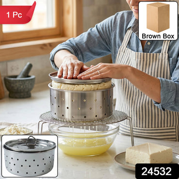Stainless Steel Paneer Maker Mould with Lid for Cheese and Tofu Press (1 Pc) view 2