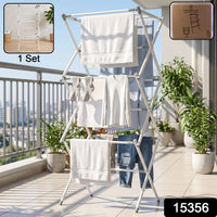 3 Tier Folding Clothes Drying Rack Laundry Cloth Dryer Stand for Balcony (1 Set) view 2