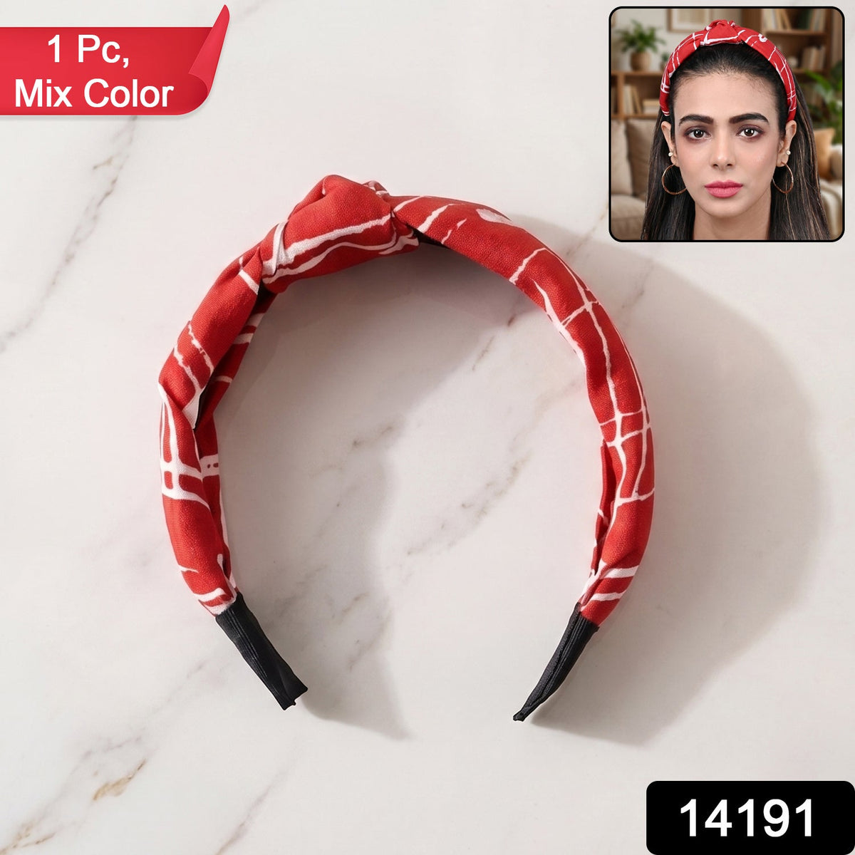 Fabric printed headband in red and white mix colors