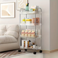 Rolling storage trolley with four basket shelves for home essentials
