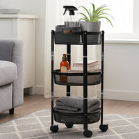 Space-saving vertical 3-layer metal mesh storage trolley