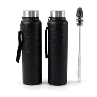 Stainless steel water bottle set on white background